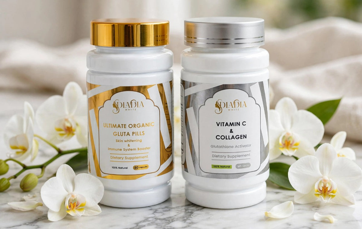 Ultimate Organic Glutathione Pills & Vitamin C + Collagen. THE GLOW SET THAT DOES IT ALL.