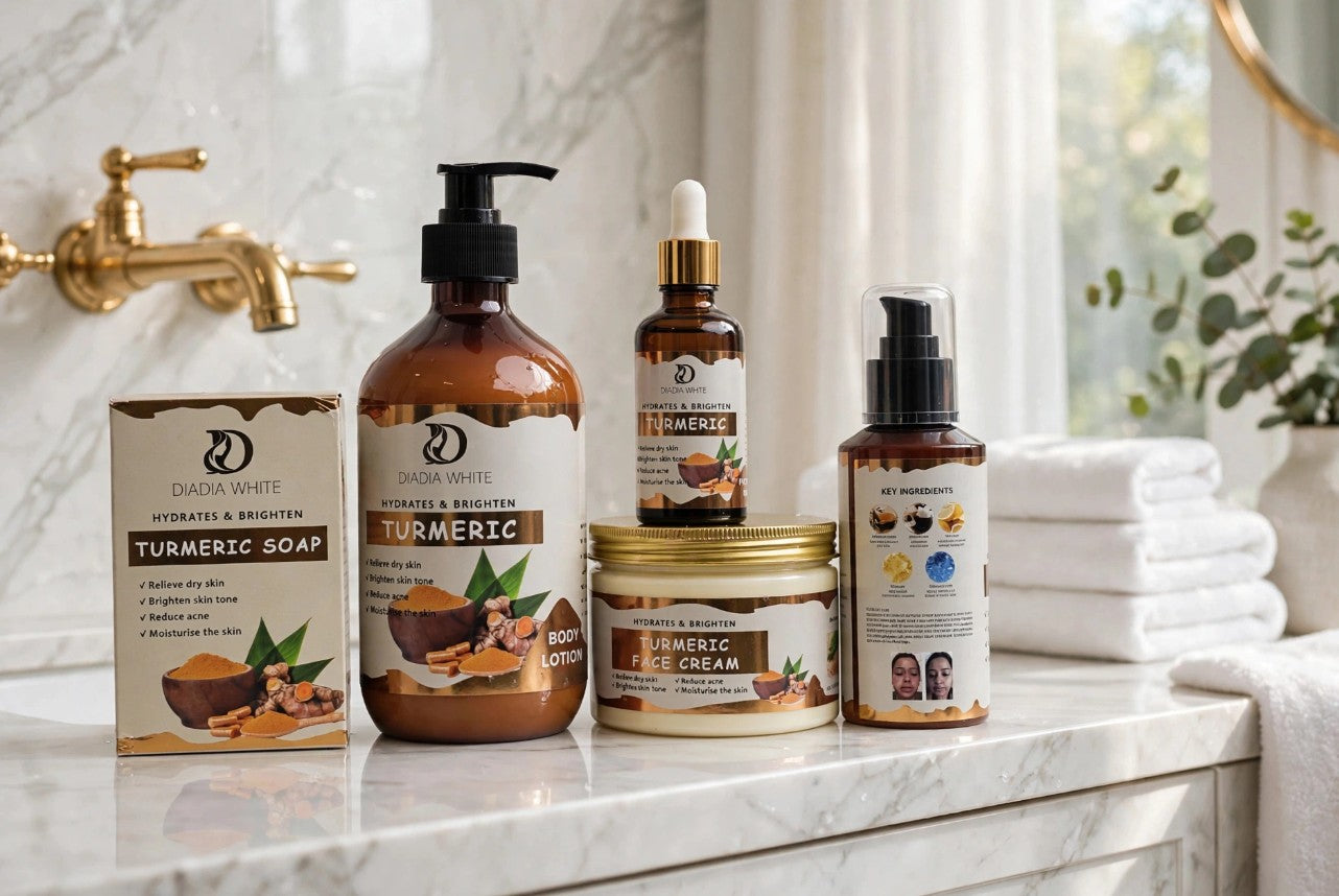 Hydrate & Brighten Turmeric Skin Care Set (Soap, Body Lotion, Serum, Face Oil, Face Cream)