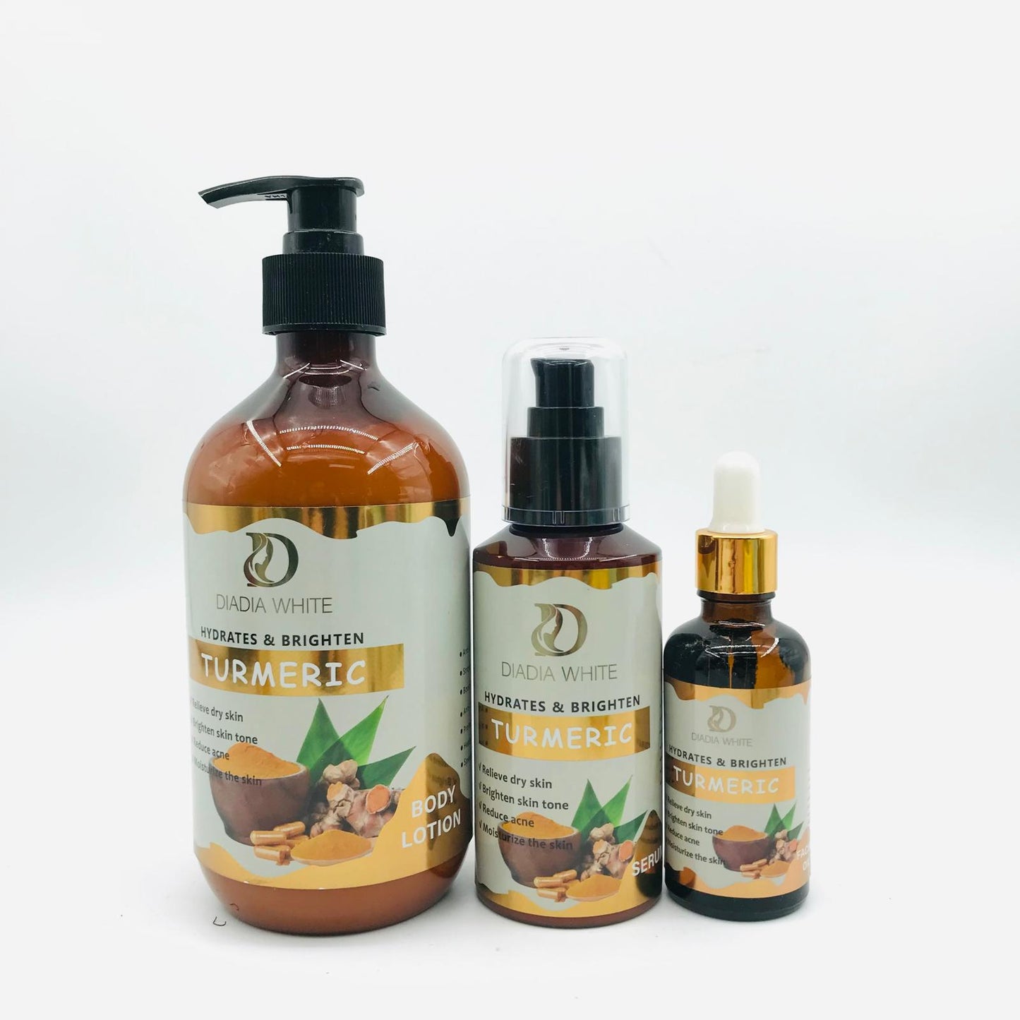 Hydrates & Brighten Turmeric Skin Care Set (Soap, Body Lotion, Serum, Face Oil,)