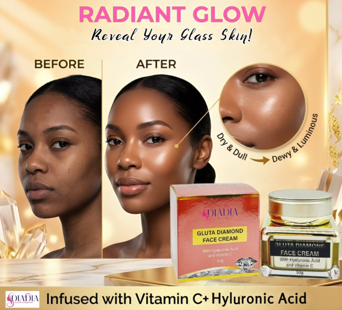 Gluta Diamond Face Cream –  Hyaluronic Acid & Vitamin C