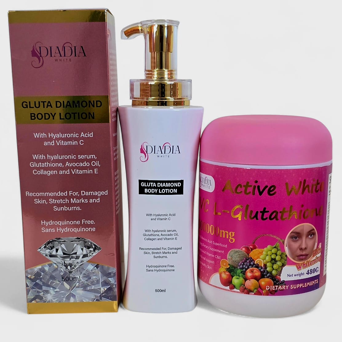Active White VC L-Glutathione Protein Drink & Gluta Diamand 500 Ml Lotion